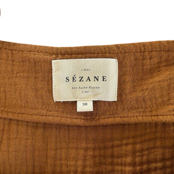 Sézane Federica Brown Short Romper Cotton Gauze Women’s Size FR 38 / US 6 - Picture 2 of 7